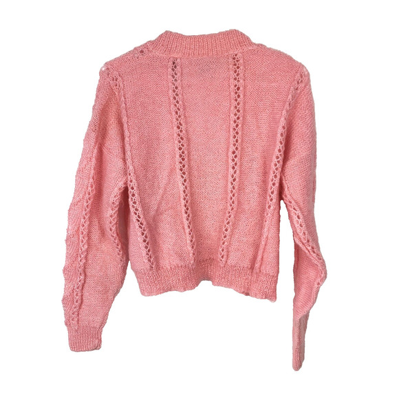 Vintage Gerard Works Pink Open Weave Short Knit Mohair Blend Cardigan Small - Picture 9 of 9